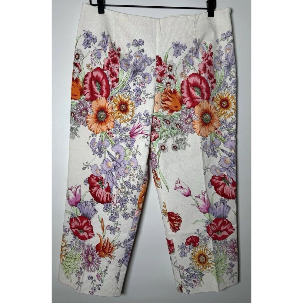 Renato Nucci Cropped Pants Womens Large White Textured Floral Made in France